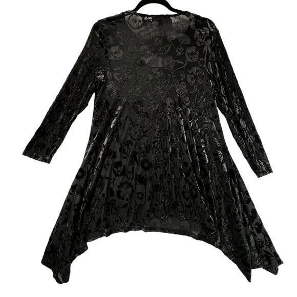 Velvet Floral Burnout Asymmetric Tunic NWT Cut Out Long Sleeve Black Sheer Med - Picture 2 of 10